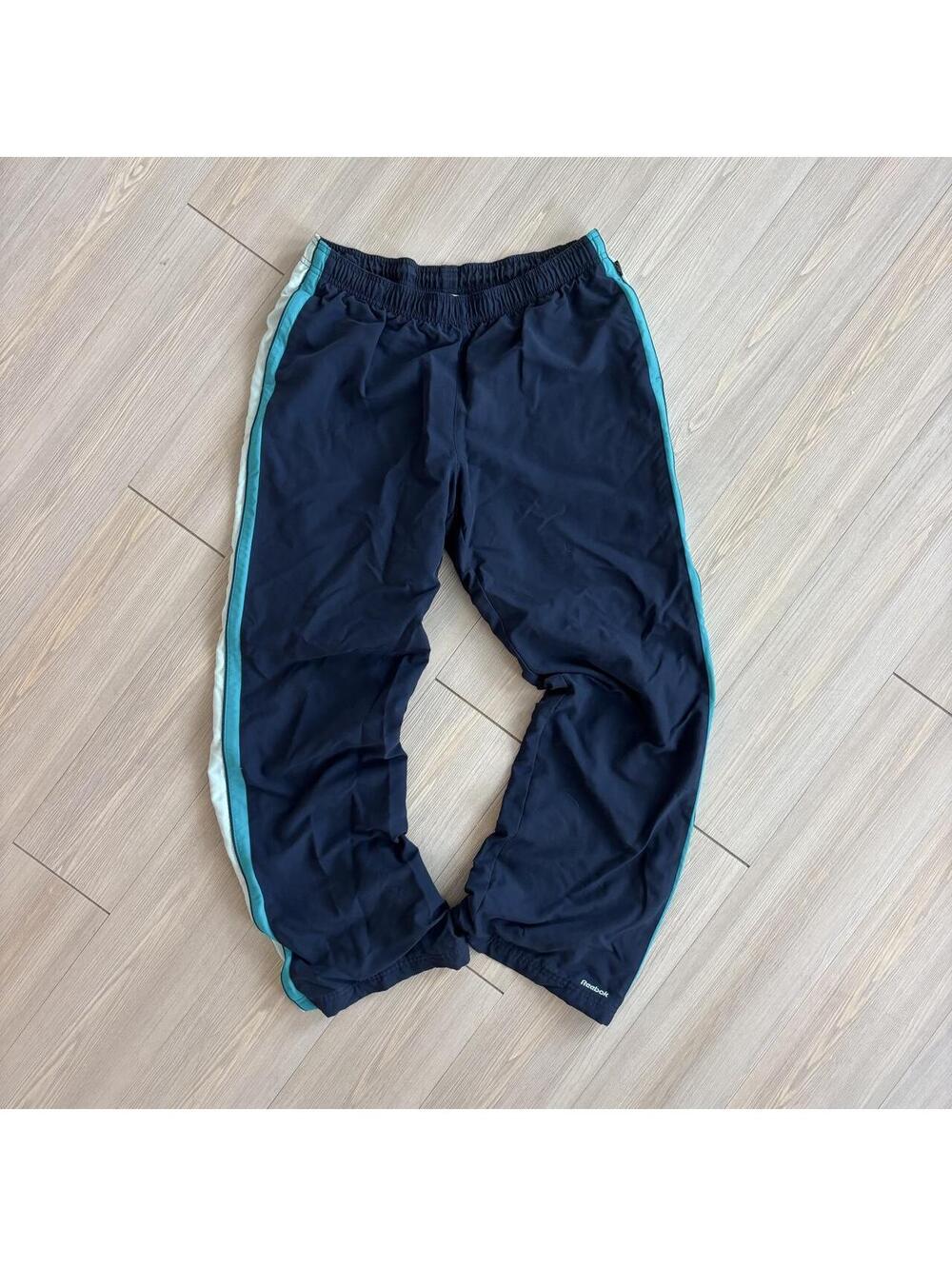 Vintage 90s Reebok Windbreaker Track Pants Navy Blue Teal Side Stripe Sz L